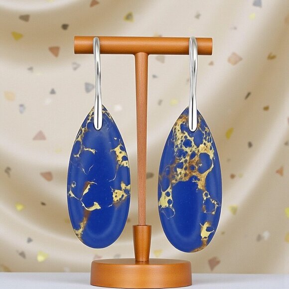 🆕️Mystical Blue Imperial Jasper Drop Earrings Trendy Casual Style Boho Chic 🌟 - Picture 4 of 14